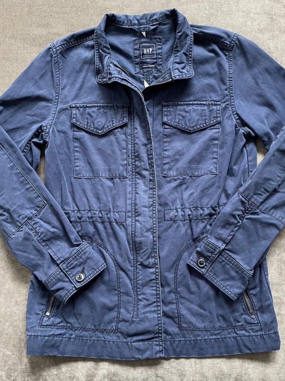 GAP Utility Blue Drawstring Button-Up Cover Full Zip Jacket Women's Size XS